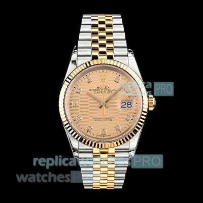 B Factory Swiss Replica Rolex Datejust Two-Tone Jubilee Watch with Gold Motif Dial 